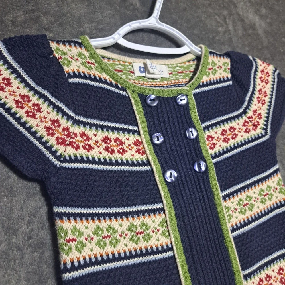 Willow Blossom Girls 5T Navy Fair Isle Knit Sweater Dress Boho Cottagecore Boho
